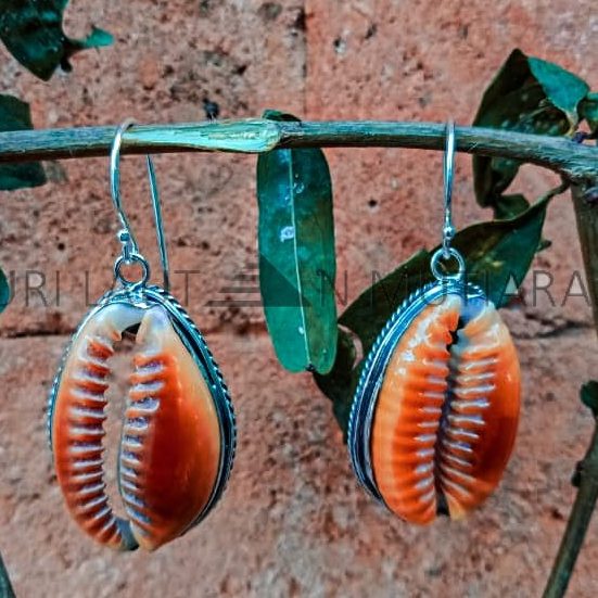 KA-ER008-Silver Twisted Border Bezel With Cowrie Shell