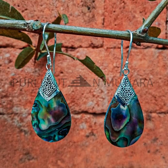 KA-ER012-Abalone Drop Earring With Silver Cap