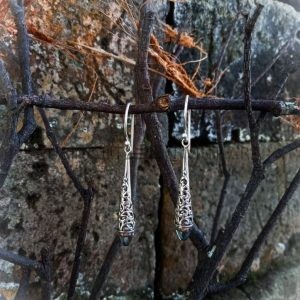 NY-ER124-Silver Cone Earring With Briolette Gemstone