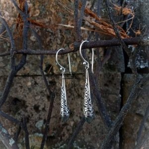 NY-ER124-Silver Cone Earring With Briolette Gemstone