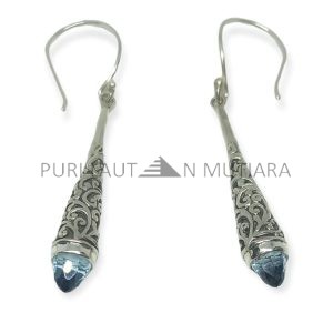 NY-ER124-Silver Cone Earring With Briolette Gemstone