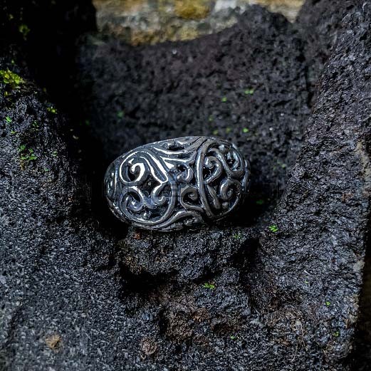 NY-R053- Sterling Silver Cast Bali Ornate Ring