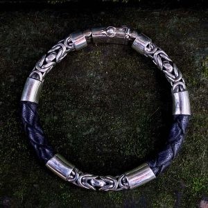 NY-CHB057-Silver Chain And Leather Bracelet