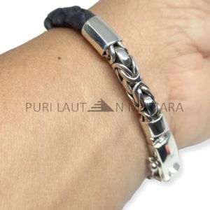NY-CHB057-Silver Chain And Leather Bracelet