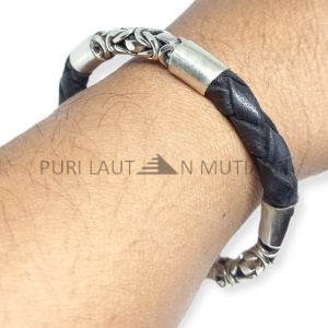 NY-CHB057-Silver Chain And Leather Bracelet