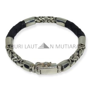 NY-CHB057-Silver Chain And Leather Bracelet