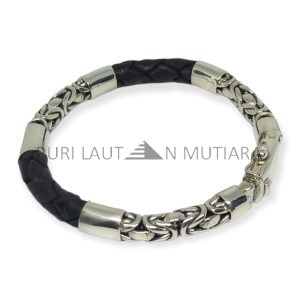 NY-CHB057-Silver Chain And Leather Bracelet