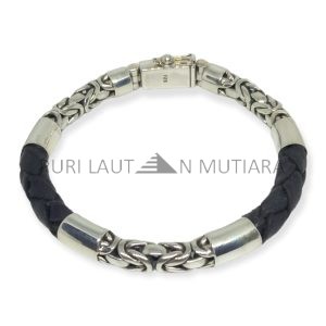 NY-CHB057-Silver Chain And Leather Bracelet