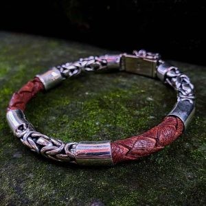 NY-CHB057-Silver Chain And Leather Bracelet