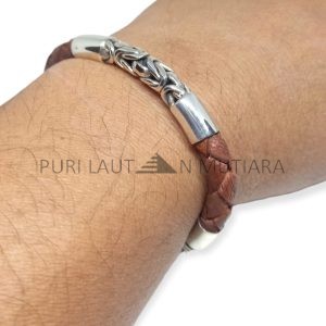 NY-CHB057-Silver Chain And Leather Bracelet
