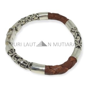 NY-CHB057-Silver Chain And Leather Bracelet