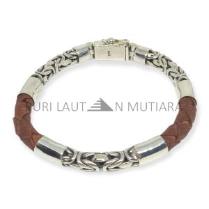 NY-CHB057-Silver Chain And Leather Bracelet