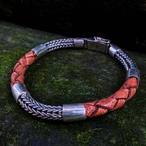 NY-CHB058-Silver Chain And Leather Bracelet