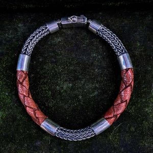 NY-CHB058-Silver Chain And Leather Bracelet