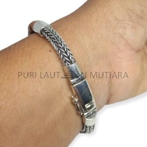 NY-CHB058-Silver Chain And Leather Bracelet