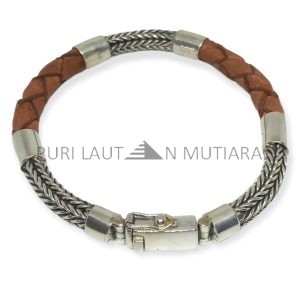 NY-CHB058-Silver Chain And Leather Bracelet