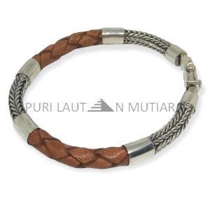 NY-CHB058-Silver Chain And Leather Bracelet
