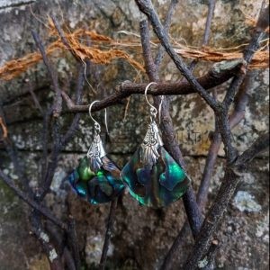 NY-ER131-Silver Dangling Earring With Abalone Fan Shape