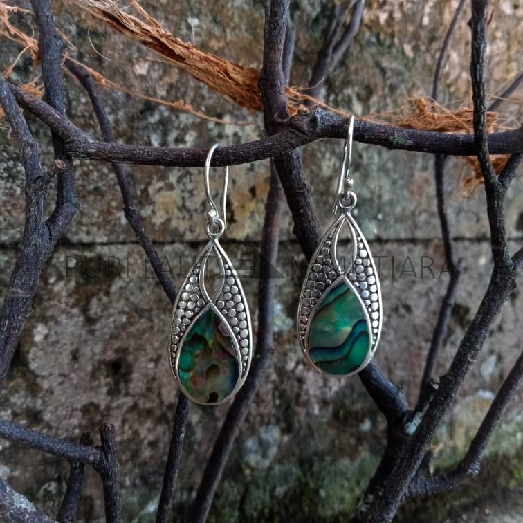 NY-ER132-Silver Drop Earring With Abalone