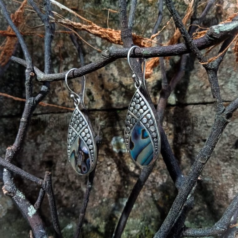 NY-ER132-Silver Drop Earring With Abalone