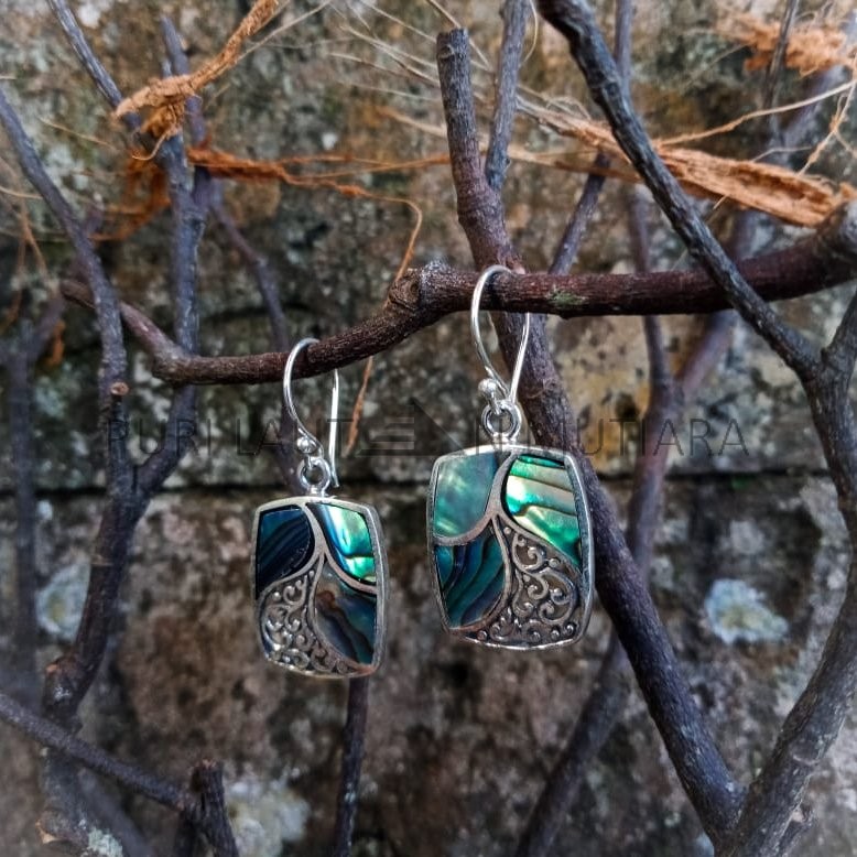 NY-ER136-Silver Rectangle Earring With Abalone