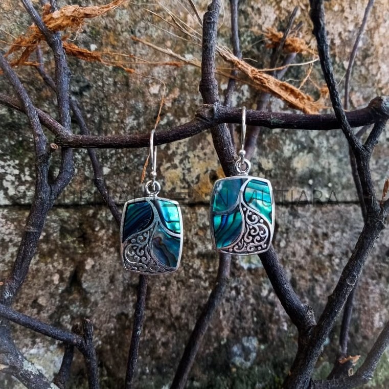 NY-ER136-Silver Rectangle Earring With Abalone