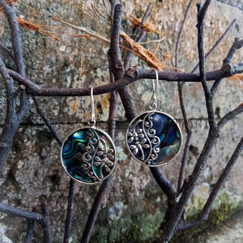 NY-ER140-Silver Round Earring With Abalone