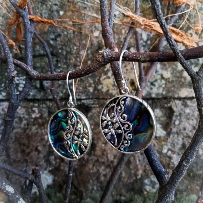 NY-ER140-Silver Round Earring With Abalone