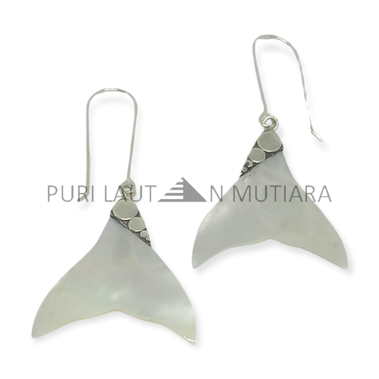 NY-ER142-Silver Dangling Earring With Fish Tail MOP