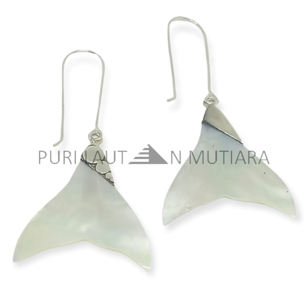 NY-ER142-Silver Dangling Earring With Fish Tail MOP