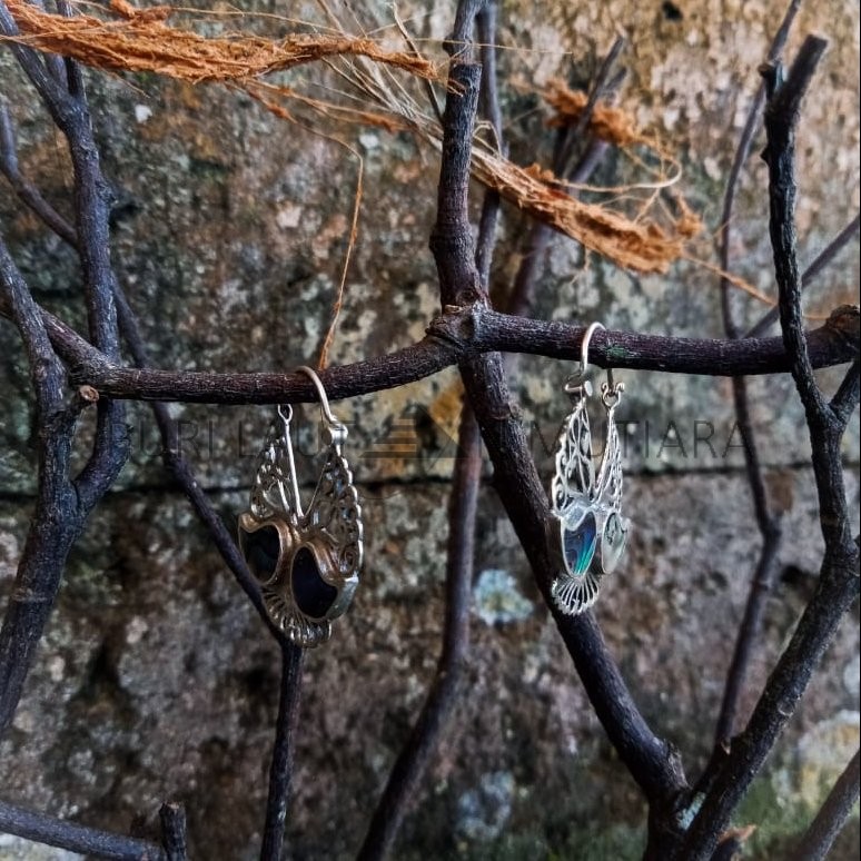 NY-ER147-Silver Hoop Earring With Abalone 