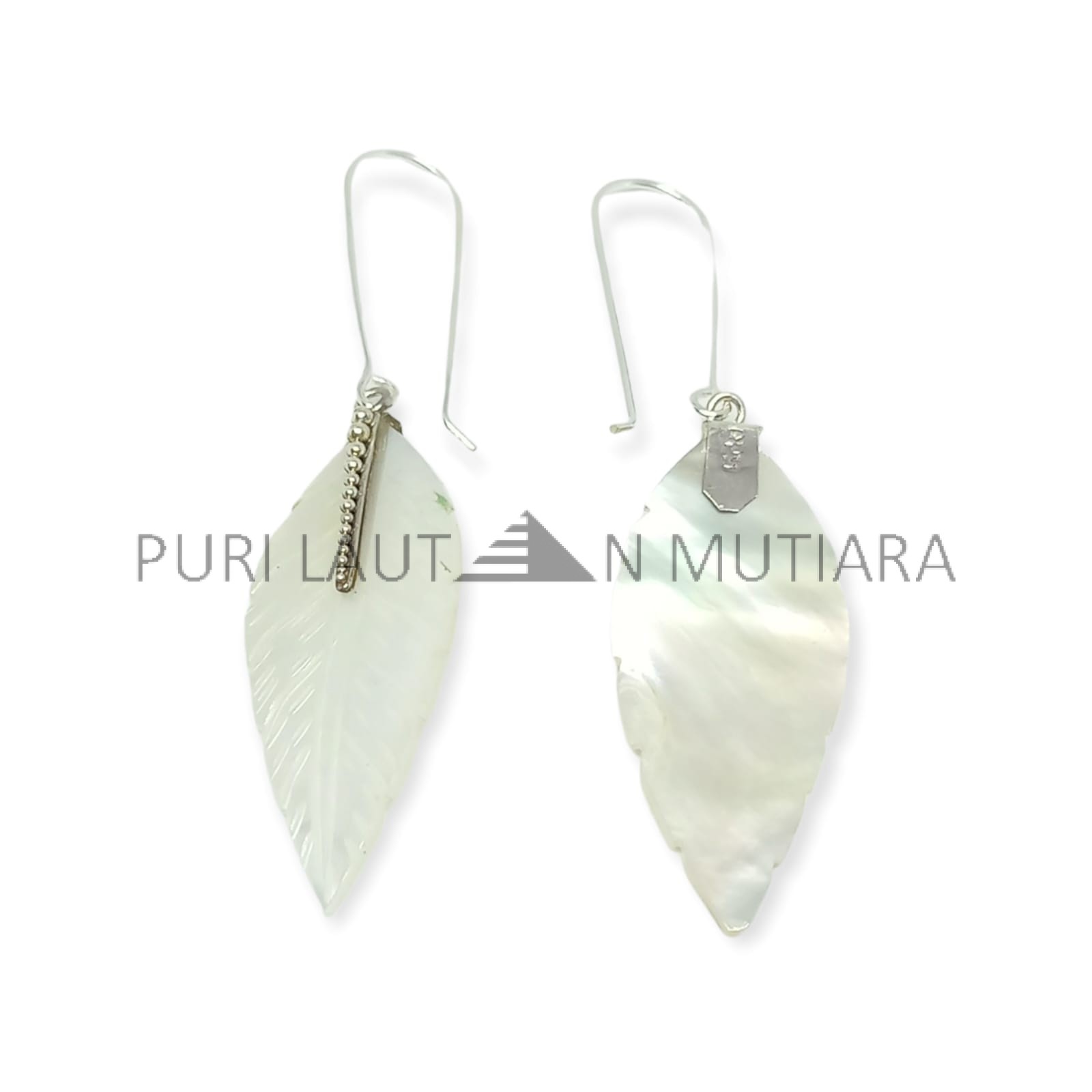 NY-ER148-Silver Dangling Earring With Carved MOP