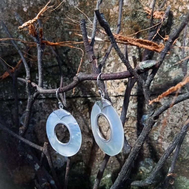 NY-ER151-Silver Dangling Earring With Donut MOP