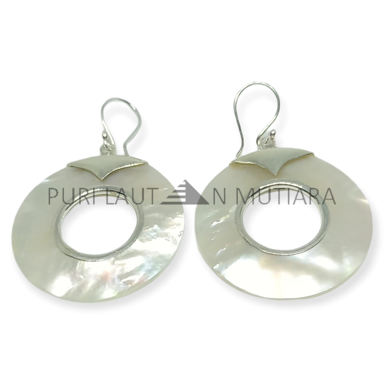 NY-ER151-Silver Dangling Earring With Donut MOP