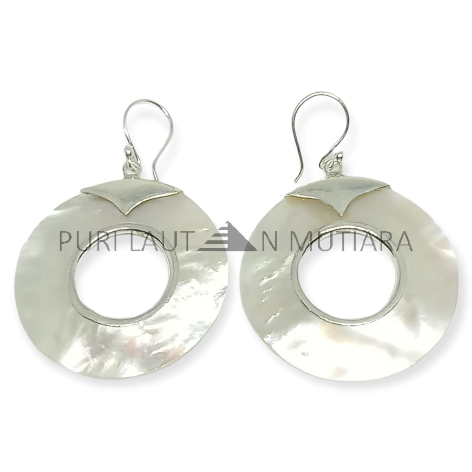 NY-ER151-Silver Dangling Earring With Donut MOP