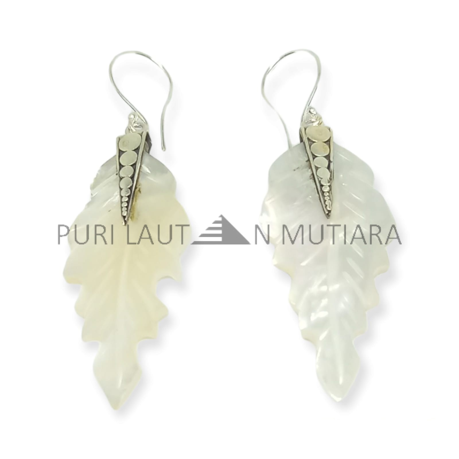 NY-ER152-Silver Dangling Earring With Carved MOP