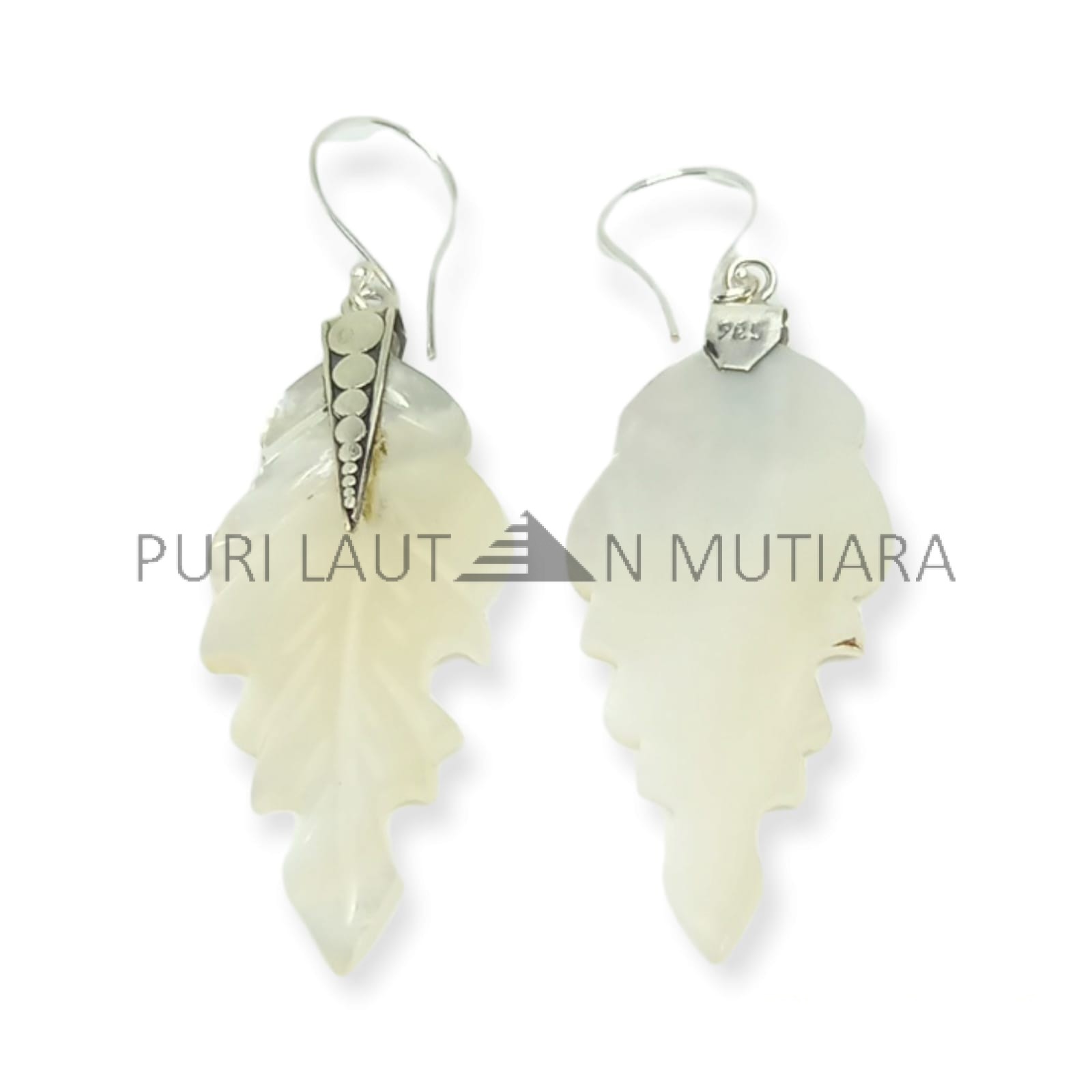 NY-ER152-Silver Dangling Earring With Carved MOP