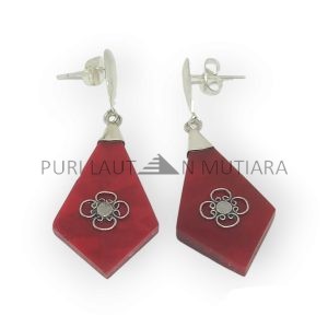 NY-ER154-Silver Dangling Earring With Coral