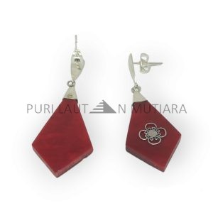 NY-ER154-Silver Dangling Earring With Coral