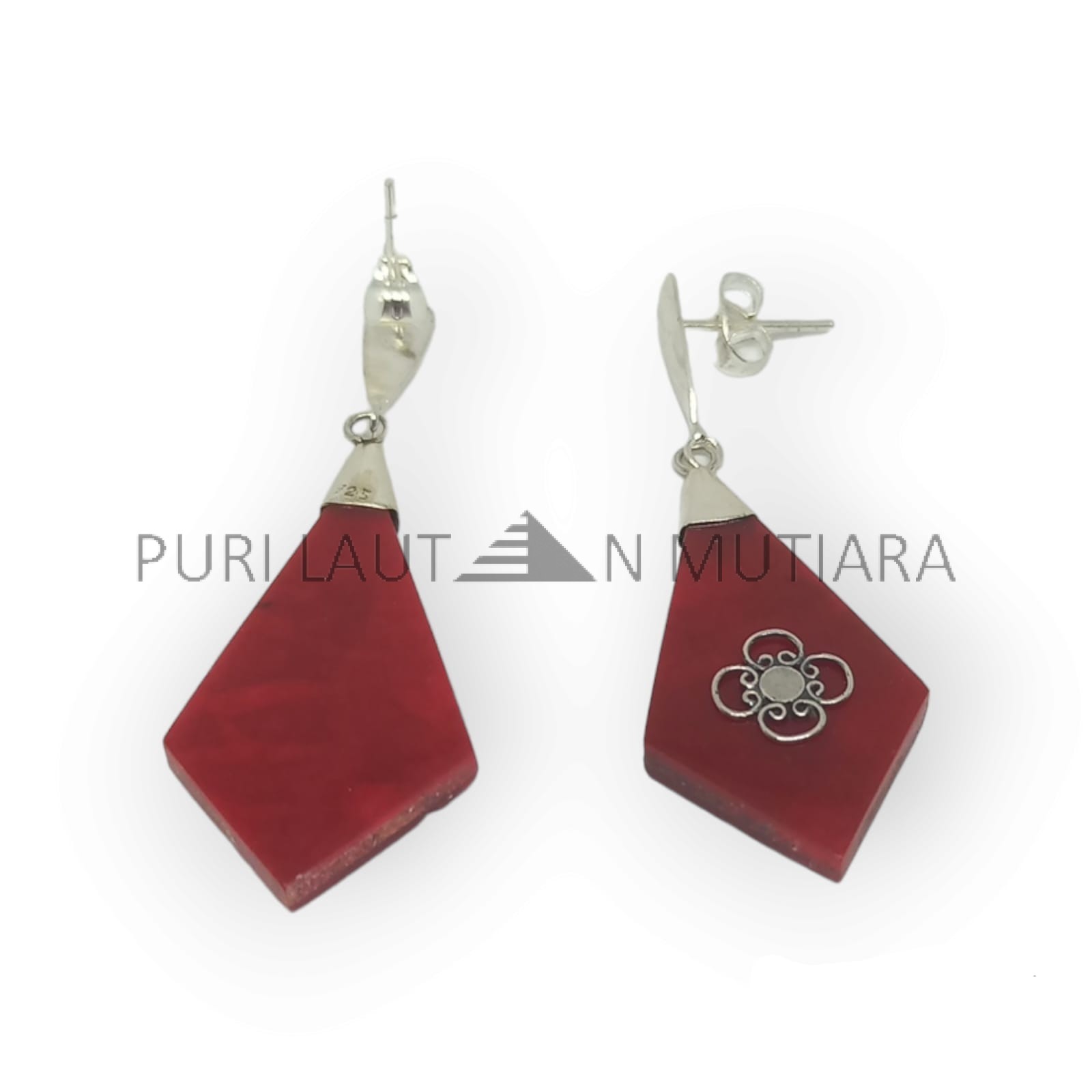 NY-ER154-Silver Dangling Earring With Coral