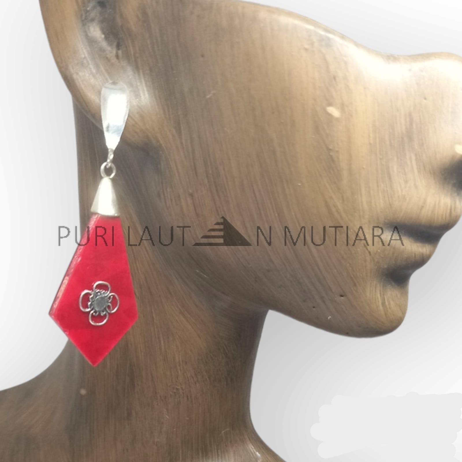 NY-ER154-Silver Dangling Earring With Coral