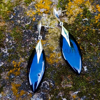NY-ER158-Silver Stud Earring With Black Resin
