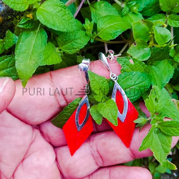 NY-ER159-Silver Dangling Earring With Coral