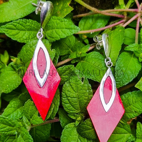NY-ER159-Silver Dangling Earring With Coral