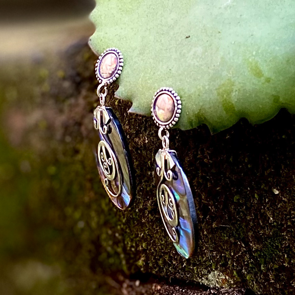 NY-ER160-Silver Dangling Earring With Abalone