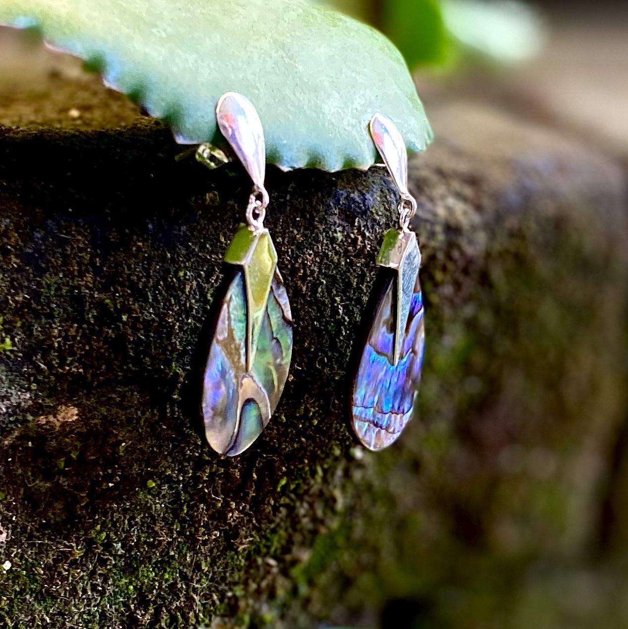 NY-ER162-Silver Dangling Earring With Abalone