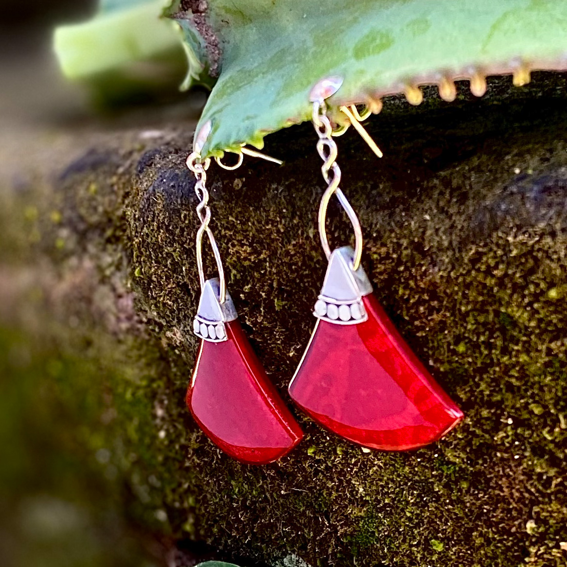 NY-ER165-Silver Dangling Earring With Coral
