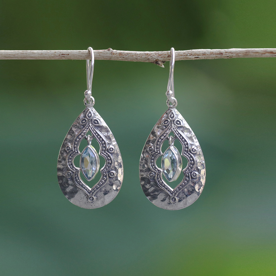 IER010-Artisan Sterling Silver Earrings Marquise Gemstones