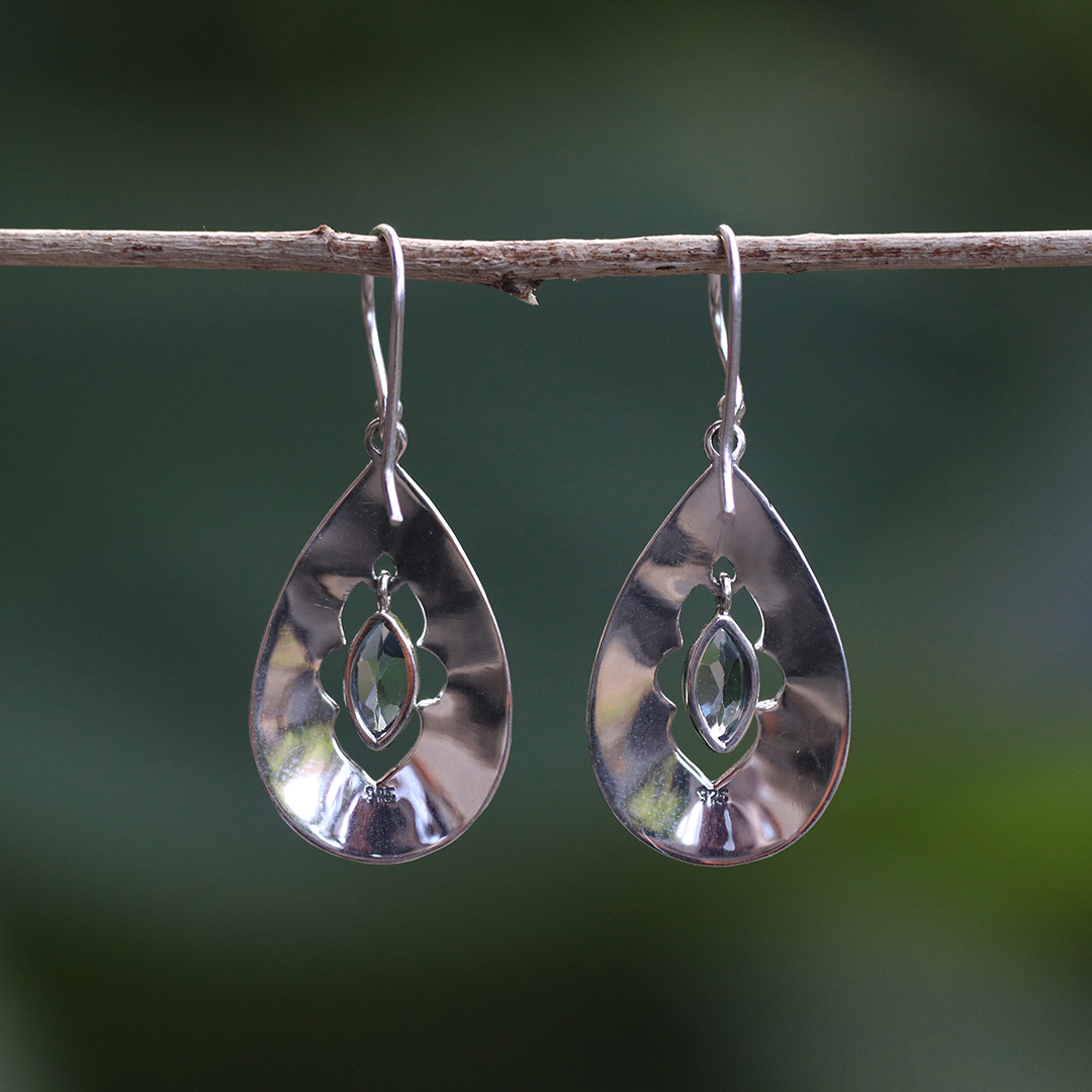 IER010-Artisan Sterling Silver Earrings Marquise Gemstones