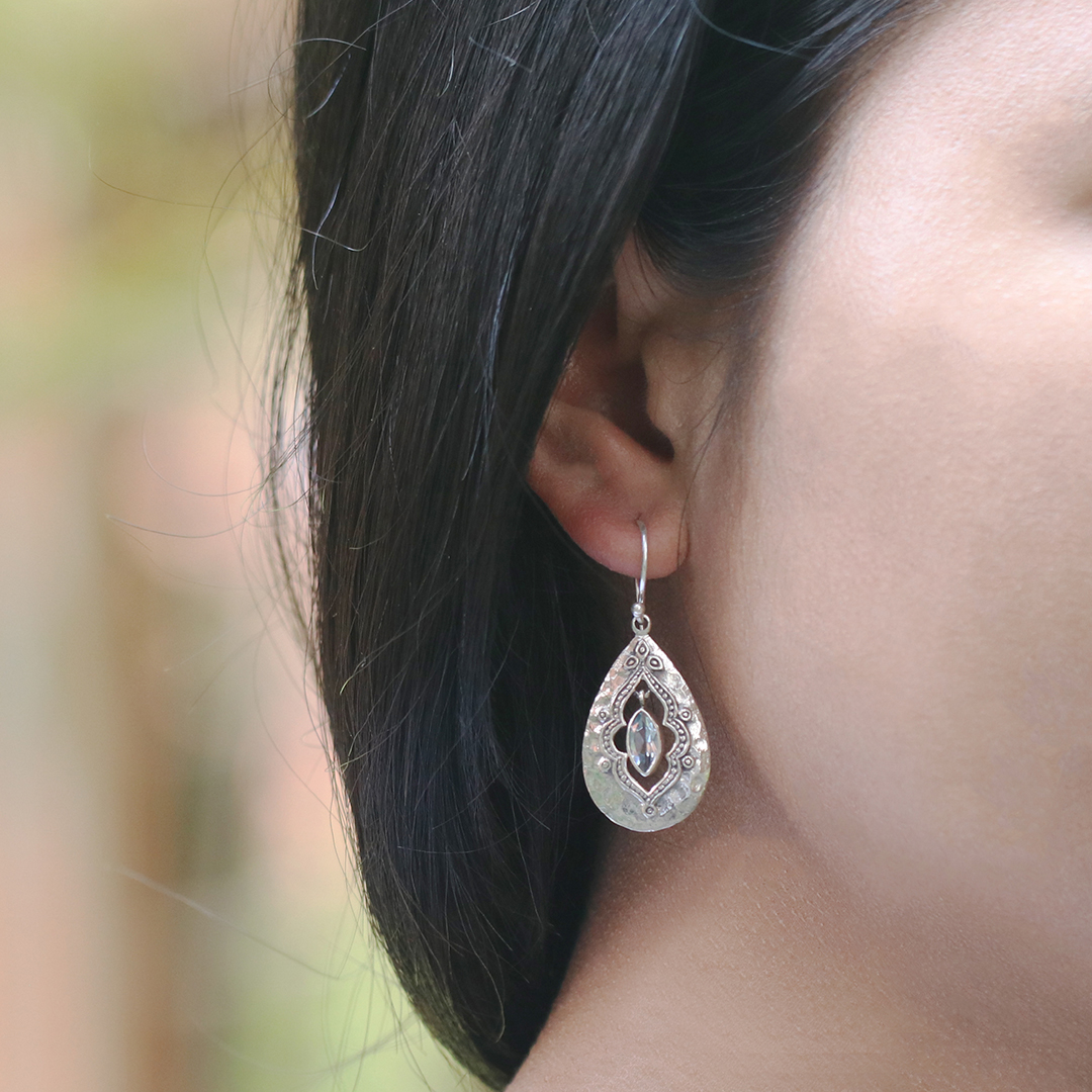 IER010-Artisan Sterling Silver Earrings Marquise Gemstones